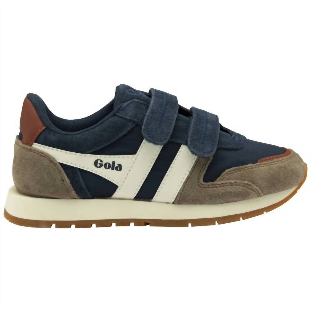 NEW GOLA kids austin strap sneakers in navy/rhino/off white
